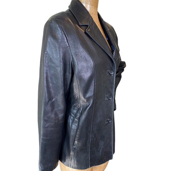 VTG SIENA 100% Genuine Soft Leather Jacket  Blazer Sz 16  Black #83G - Picture 4 of 9